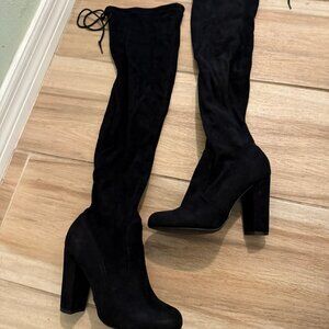 Thigh High Black High-Heeled Boots